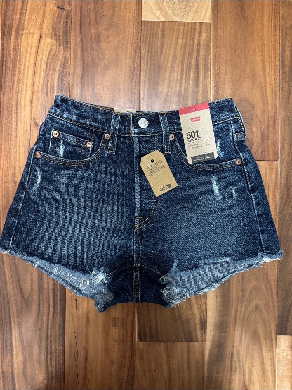 Levi's Dark Indigo Rigid Denim Cutoff Shorts
